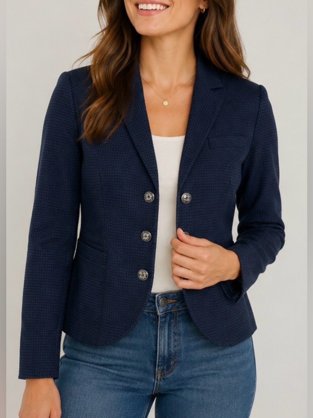 White House Black Market Navy and Black‎ Textured Jacket - Blue/Black Size 10
